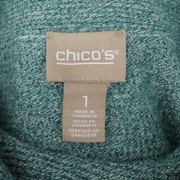 Chicos Sweater 1 Womens Medium Green Cowl Neck Ribbed Knit Pullover Coastal - Picture 3 of 13